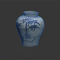 Traditional Hand-Painted White Ceramic Vase With Blue Bamboo And Table Patterns 3d model