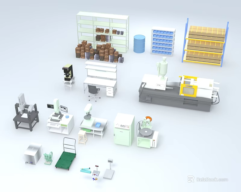 Industrial Equipment Collection Featuring Shelves Machines Workbenches Storage Units And Tools 3d model 
