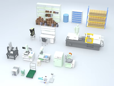 Industrial Equipment Collection Featuring Shelves Machines Workbenches Storage Units And Tools 3d model