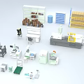 Industrial Equipment Collection Featuring Shelves Machines Workbenches Storage Units And Tools