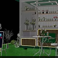 Green Roof Outdoor Booth With Checkerboard Wall SATINE Brand Tables Chairs And Beverage Bottles