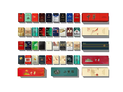 Colorful Decorative Ornament Set with Various Cigarette Packs and Different Brand Designs 3d model