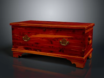 Classic Red Wooden Chest Furniture With Brass Clasps And Carved Legs Design 3d model