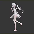 Game Movie Character Anime Style With Light Purple Twin Tails White Flowing Dress Raised Hand