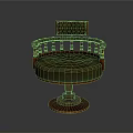 Vintage Wooden Armchair with Round Green Cushion Decorative Railings and Circular Base