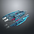 Futuristic Blue Sci Fi Spaceship Model With Multiple Engines And Detailed Structural Parts