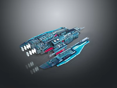 Futuristic Blue Sci Fi Spaceship Model With Multiple Engines And Detailed Structural Parts 3d model