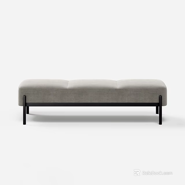 Modern Light Gray Upholstered Sofa Bench With Black Metal Legs For Living Room 3d model 