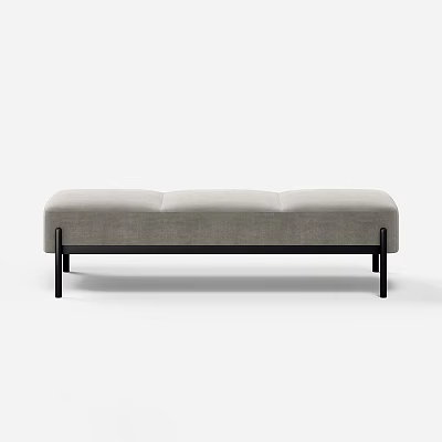 Modern Light Gray Upholstered Sofa Bench With Black Metal Legs For Living Room 3d model