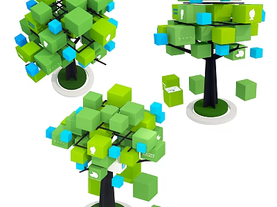 Decorative Tree Shaped Wall Decor With Green Blue Cubes And Black Trunk 3d model
