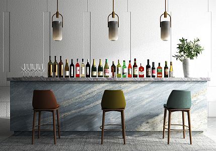 Modern Bar Chair Combination Bar Chair Chandelier Drinkers 3d model