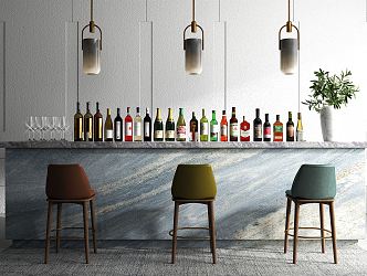 Modern Bar Chair Combination Bar Chair Chandelier Drinkers 3d model