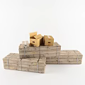 Sturdy Stacked Wooden Crates And Cardboard Cartons For Storage And Shipping