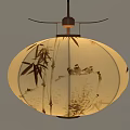 Three Traditional Chinese Style Pendant Lights With Landscape Prints And Wooden Frames