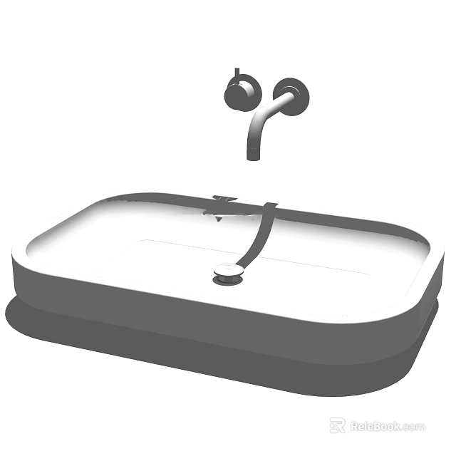 Modern Ceramic Washbasin With Wall Mounted Faucet And Drain Design 3d model 