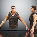 3D Model Of Man In Tactical Vest With Arm Bandage Front And Side Views