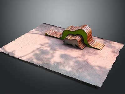 Curved Wooden Landscape Structure With Green Covering On Sandy Textured Ground 3d model