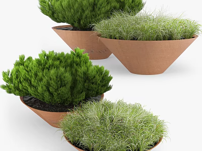 Charming Garden Decorative Pieces with Terracotta Pots Green Shrubs and Grasses 3d model