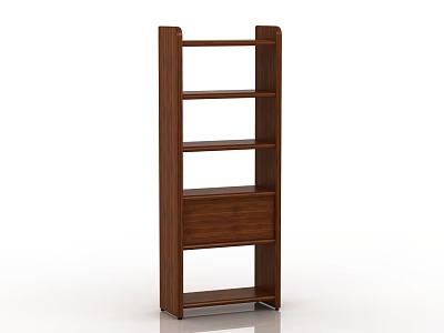 Modern Dark Brown Wooden Bookcase With Multiple Shelves And Bottom Drawer 3d model