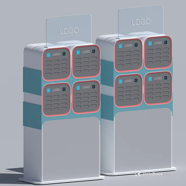 Interactive Vertical Devices With Multiple LOGO Modules And Blue White Pink Design 3d model