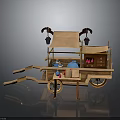 Handmade Wooden Vendor Cart With Canopy Wheels Storage Cabinets Small Drawers And Display Items
