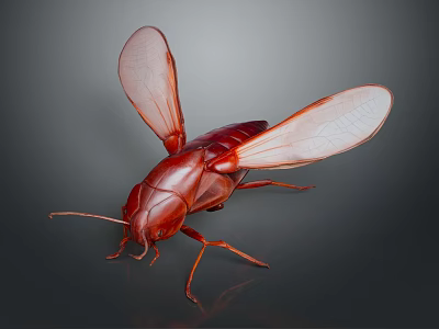 Detailed Red Cockroach With Transparent Wings Macro View On Dark Background 3d model
