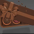 Open Chocolate Gift Box With Assorted Chocolates Bow Ribbon On Blue Background With Reflection