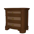 Classic Brown Wooden Nightstand With Three Drawers And Carved Decorative Details