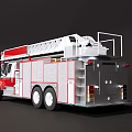 Red and White Fire Truck With Extendable Ladder And Rescue Equipment