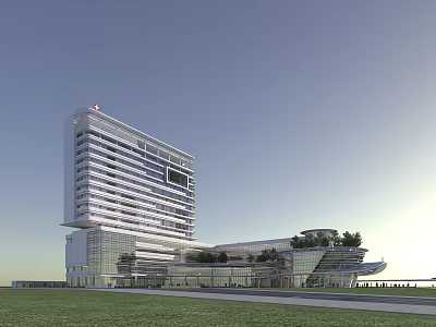Modern High Rise Hospital Building With Glass Facade And Green Courtyard 3d model