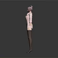Female Character With Pink Hair Wearing Pink Coat Black Stockings And Black Shoes Standing 3d model