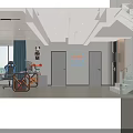 Gaming Study Room Decorated with Figurines Desk Monitor and Window Curtains