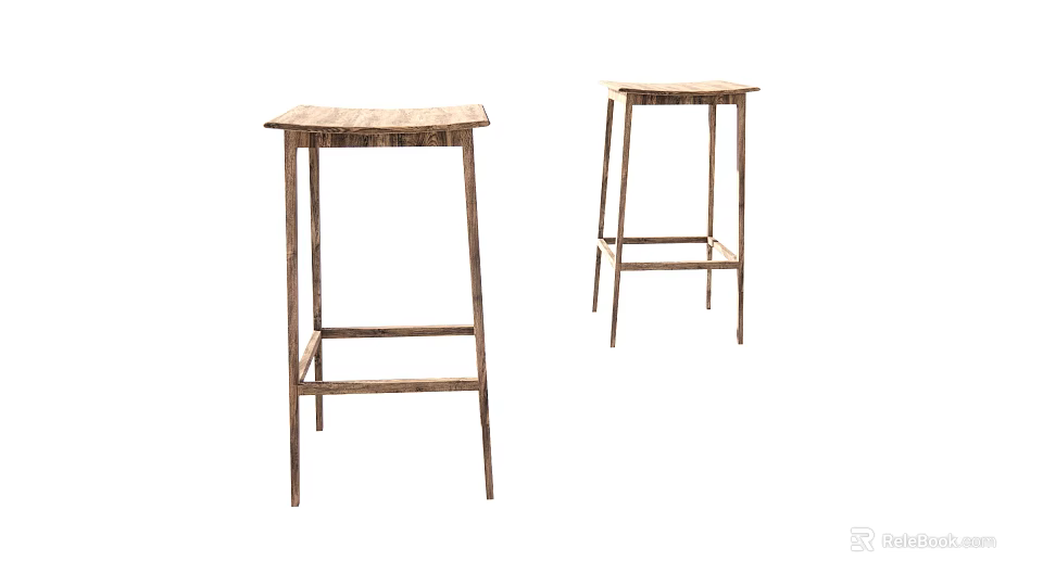 Modern Wooden Top Bar Stools With Metal Legs For Kitchen Bar Area Decor 3d model 