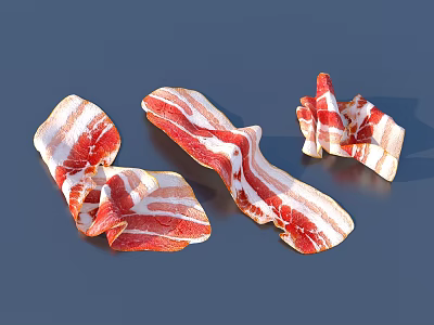Fresh Bacon Slices With Red And White Stripes On Dark Background 3d model