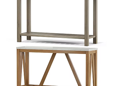 Modern Wooden Desk With Shelf And Sturdy Legs Design For Home Office 3d model