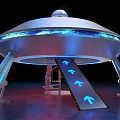Futuristic UFO Shaped Craft With Blue Illuminated Rings And Ramp Arrows Design
