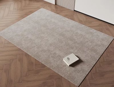 Stylish Gray Square Rug On Herringbone Wooden Floor With White Decorative Box 3d model