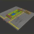 Yellow Industrial Mechanical Device on Track with Wooden Boards and Concrete Floor