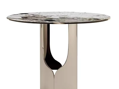 Round Top Coffee Table With Marble Surface And Modern Metal Legs Design 3d model