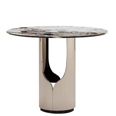 Round Top Coffee Table With Marble Surface And Modern Metal Legs Design 3d model