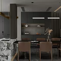Elegant Modern Restaurant Interior With Dark Cabinets Dining Table And Leather Chairs