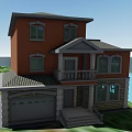 Two Story Detached Villa With Red Brick Exterior Gray Roof And Water View