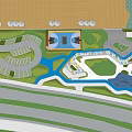 Recreational Area Layout With Parking Lot Blue Water Features Green Lawns And Winding Paths