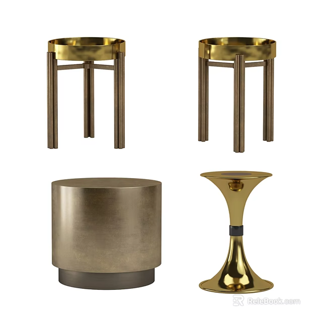 Elegant Gold Metal Dining Table With Tall Legs And Decorative Candle Holder 3d model 