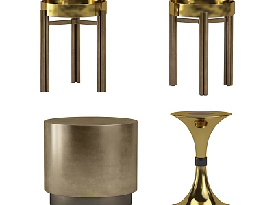 Elegant Gold Metal Dining Table With Tall Legs And Decorative Candle Holder 3d model