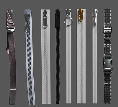 Various Hardware Tools Including Zippers Buckles And Different Metal Accessories Designs 3d model