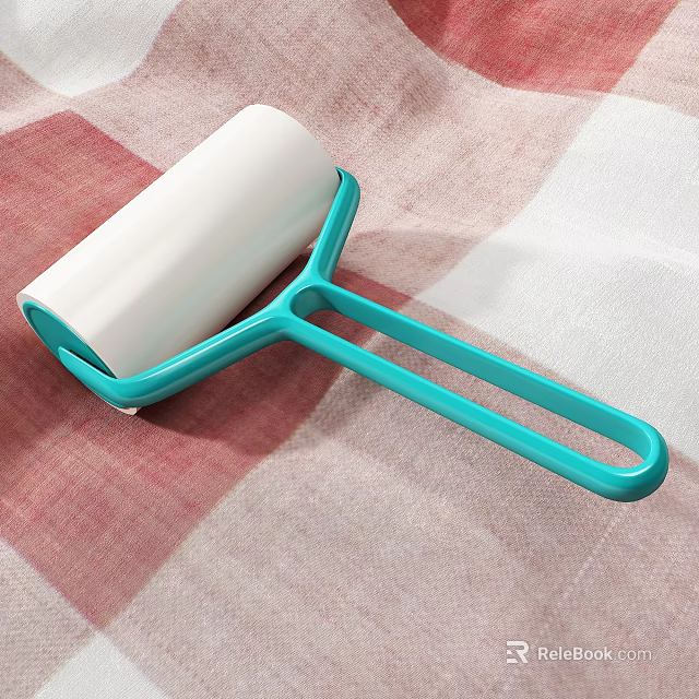 Blue Handle Lint Roller With White Roller On Red White Checkered Fabric 3d model 