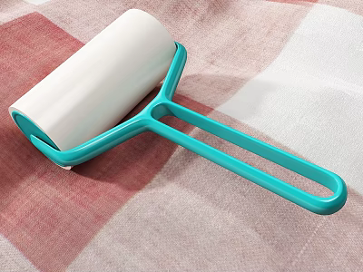 Blue Handle Lint Roller With White Roller On Red White Checkered Fabric 3d model