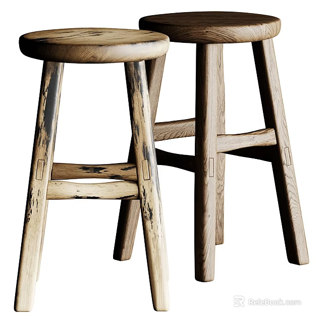 Minimalist Wooden Bar Stools With Natural Wood Grain And Sturdy Leg Design 3d model 