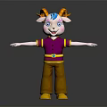 Cartoon Sheep Character With Purple Shirt Yellow Pants Orange Horns And Open Arms Pose